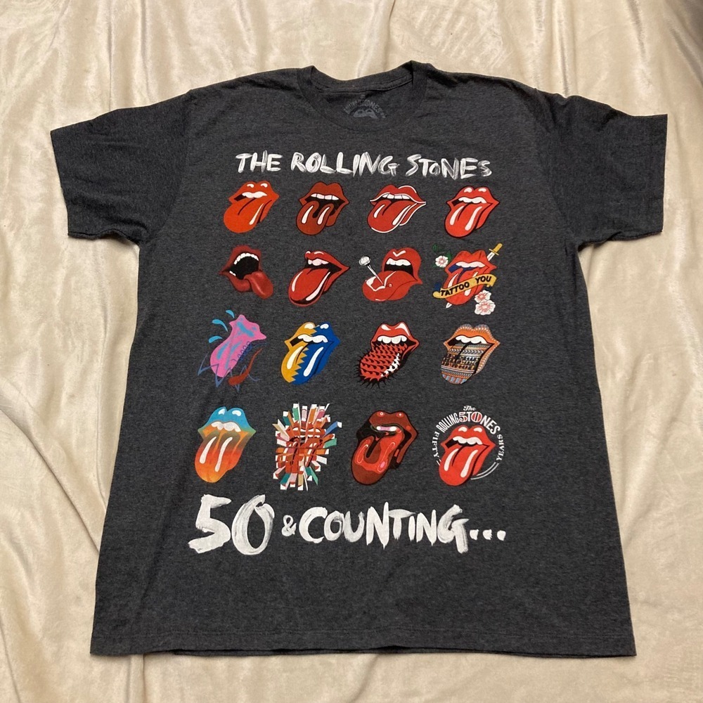 The Rolling Stones 50 & Counting 2013 Tour T-Shirt Mens Large Charcoal Grey